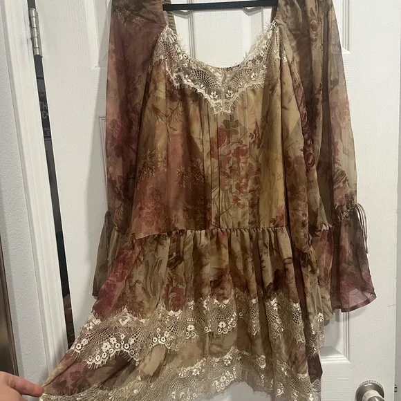 ASOS Multicolor Long Sleeve Dress with Lace Hem - Picture 12 of 14